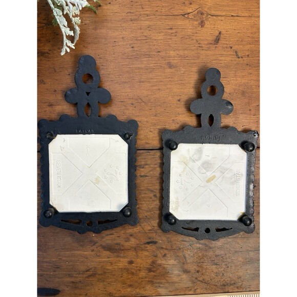 VTG Currier & Ives Cast Iron Trivets 1970s Autumn Cider Making & Old Homestead - Picture 7 of 10